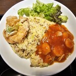 中華飯店 幡龍 - 料理写真:油淋鶏＆海老チリ＆チャーハン　1150円