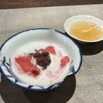 クロモリ - ◎ブラッドオレンジのソルベとジャージー乳の杏仁豆腐？