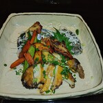 やっちろ - アワビのバター焼き　アワビも美味しいけど、エリンギやヤングコーン、人参もタレの旨さで瞬殺です