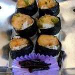 デリカキッチン - 料理写真:天むす♪ A型切符のサイズ(5.75cm×3.00cm)から、天むすの大きさ(小ささ)がお分かりいただけよう!