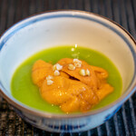 蕎味 櫂 - うすい豆の擦り流し 無添加の雲丹 揚げた蕎麦の実