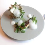 ル・ジュー・ドゥ・ラシエット  - ランチ7皿コース 5040円 の特大サザエのアワビ、茸、筍詰め ヒラメのソテー添え