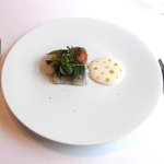 ル・ジュー・ドゥ・ラシエット  - ランチ7皿コース 5040円 の42度で低温調理した鰯のコンフィと自家製ドライトマト ジャガイモのピューレ添え