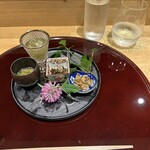 和食 なり - 先付け　潤菜　このわた　きのこ　茎わさび