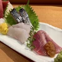 すし 堺 - お造り　かつお、真鯛、鯖、鮪