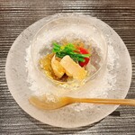 まつ久ら - 宗谷のホタテ 余市のミニトマト
            三笠のアスパラ菜 昆布だし