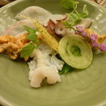 懐石料理 桝田 - お造り（あこう、淡路のうに、蛸）