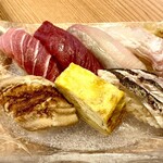 すしやのたい悟 - ◆握り（酢飯、普通サイズ）・中トロ、赤身、カンパチ、ヒラメ、カマス炙り、穴子、たまご