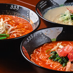 元祖トマトラーメン三味 333 - 料理写真:元祖トマトラーメン・辛麺・元祖豆乳ラーメン