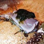 鮨 福原 - しっかり食感ジワる旨みの初ガツオ 生海苔の旨みとポン酢の爽やかさ(*^^*)