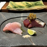 江戸富士 - お造り(三重の初鰹と北海道のアコウダイ)