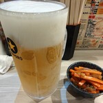 もつ焼男体山 - 生ビール（メガサイズ）、男体山漬け