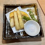 浅草 ASA虎 - 天ぷら3種《ﾔﾝｸﾞｺｰﾝ･しし唐･南瓜》