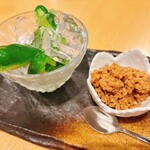 鉄なべ - パリピー(冷たいピーマンにそぼろを乗せて)