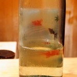 さえ喜 - 阿部勘 純米吟醸のラベルの裏は金魚の絵が描かれてます