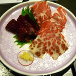 おばんざい くじら亭 - 赤身刺身と鹿の子のルイベ