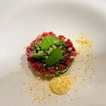 cenci - 山菜 馬肉アンコールペッパーらっきょう、ヨーグルト(会津若松の馬肉、京都大原のらっきょう、北海道のヨーグルトソース)