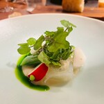 cenci - クレソングリーンアスパラ新玉葱ローリエ(ソースに甘酒を使っています)