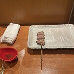 ばんから - 6串ｺｰｽ①ココロ(塩)３つ目に生姜載せ