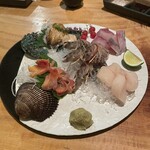 地酒と貝料理 海鮮浜焼き 浜や - 刺身5種盛り　はまち、ほたて、赤貝、車海老、あわび