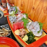 ゆうまん丸食堂 - 船定食(網元舟盛定食) 1,800円(税込)の舟盛り