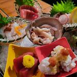 魚や 旬平 - お造り6種(ハモ、まぐろ、中トロ、生タコ、鯛、つぶ貝)