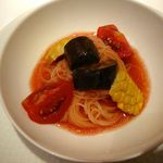 レストラン ラッセ - 【完熟トマトの冷製カペッリーニ 茄子とトウモロコシ】◎2014/8