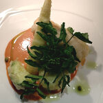 ビストロ　アギャット - 天使の海老を巻いたハモ　ムースドポワゾンのムース　根曲がり竹の米粉のフリット