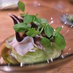 やまぐち - 大きなとり貝がプリップリ。冷たいパスタで。グリーントマトのソースがまたバツグン☆