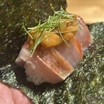 御料理 ふじ田 - 金目鯛と雲丹を海苔で巻いて