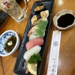 次男坊寿司 - 料理写真:特上にぎり、もずく、ハイボール