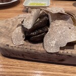 やまぐち - ◆蝦夷鮑 ステーキ 北海道 ホワイトアスパラガスの蛤出汁リゾット　サマートリュフ惜しみなく削り掛け