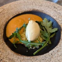 RESTAURANT SALT - とうもろこし x フルーツトマト（岩槻産ゴールドラッシュのアイス、上尾産のフルーツトマトソース、クスクス）