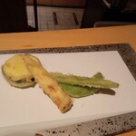 玄水 - 天せいろ天ぷら　スナップエンドウ、モロッコインゲン、ヤングコーン、ズッキーニ