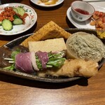 酒とツマミ ちゅんま - ６点盛り(しいたけ、厚揚げ、焼き豆腐、鴨と旬彩のハリハリ焼きちくわ、大根）