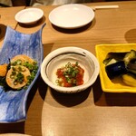 北海道バル 海 グランスタ八重洲店 - あん肝、チャンジャ、茄子の浅漬け