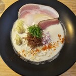 中華そば いち松 - 【限定】鴨・鶏・豚の泡白湯＋わんたん　1300＋200円