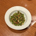 富錦樹台菜香檳 - 花ニラとピータン 豚挽肉のピリ辛炒め