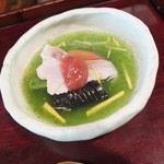 Hitomi Sansou - 『岩魚の湯引き 梅肉と胡瓜スープ』