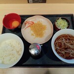 いろり庵きらく - 朝食セット￥380 揚げ玉がいつもと違う器にw