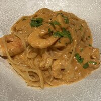 天使海老と赤海老のトマトクリームスパゲッティ