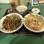 百香亭 - 青椒肉絲と炒飯セット