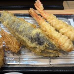 揚げたて天ぷら から天 -   頭                           なす                               神の海老天2尾 