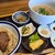 かんすけ - 料理写真:ハーフセット(税込1,760円)
          ①ステーキ丼、摺り卸し生姜入りタレ掛け②テール温麺、白胡麻&白菜キムチ付き③玉子焼き④占地&滑子&三つ葉のお浸し⑤占地&大根&人参の焚き合わせ⑥お漬け物