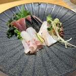 名古屋 栄 鮨 栄華 - お造り（もちがつお、クエ、かんぱち）