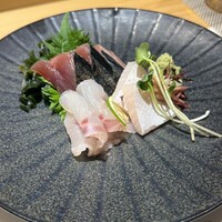 名古屋 栄 鮨 栄華 - お造り（もちがつお、クエ、かんぱち）