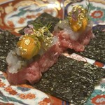 雪花菜 - 肉寿司昆布締め〜真烏賊と牡丹海老の塩辛