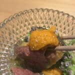 雪花菜 - 雲丹と肉と鮑を一緒に