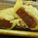 天ぷら旬菜　由庵 - 黒毛和牛ミスジ天ぷら500円