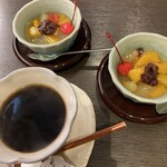 創作和食 ひらた - アロエのはちみつ黒酢あんみつ風デザートとホットコーヒー☕︎